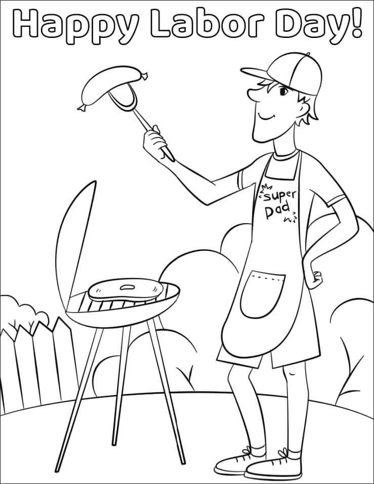 Online coloring book: Coloring book of grilling man on labor day